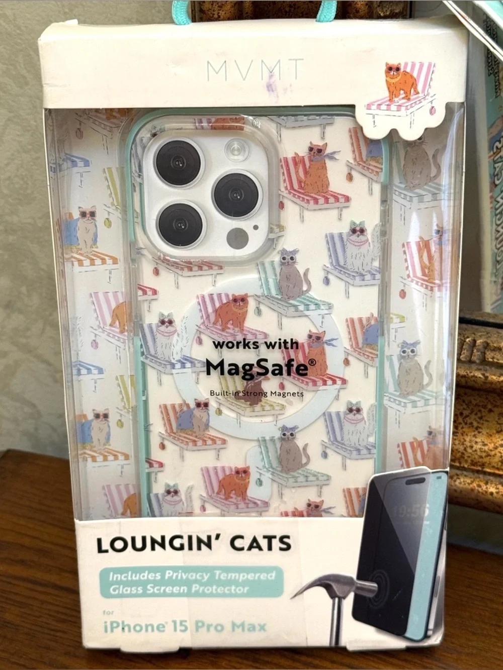 MVMT 15 pro max Loungin' Cats MagSafe Case – White with multi color cats.